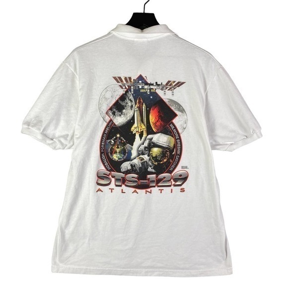 NASA STS-129 Atlantis Space Shuttle Shirt Collared Mens Size Large Graphic White - Picture 1 of 9